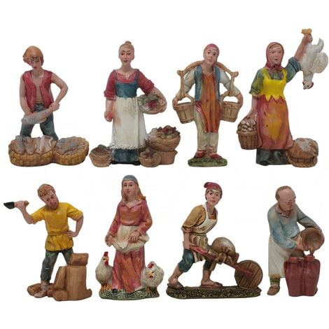 Pastori per Presepe i Mestieri 8 Statuine 10 cm Personaggi in Resina IVS9