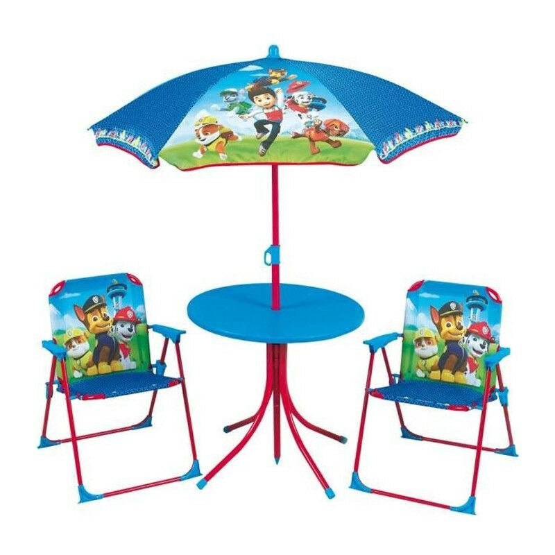 Fun House Pat Patrouille salon de jardin composé d'une table, de 2 chaises pliables et un parasol pour enfant