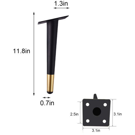Pata de mueble de hierro negro, capacidad de carga 113 kg, resistente a la corrosión, galvanizada, disponible en 4 tamaños, montaje en 5 minutos.