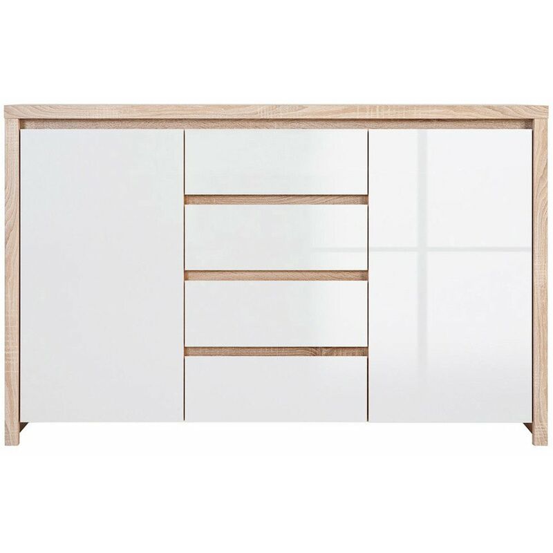 

PATANO - Aparador de salón - Estilo escandinavo - 143,5x92x40,5 cm - 4 cajones - Mueble contenedor - Blanco