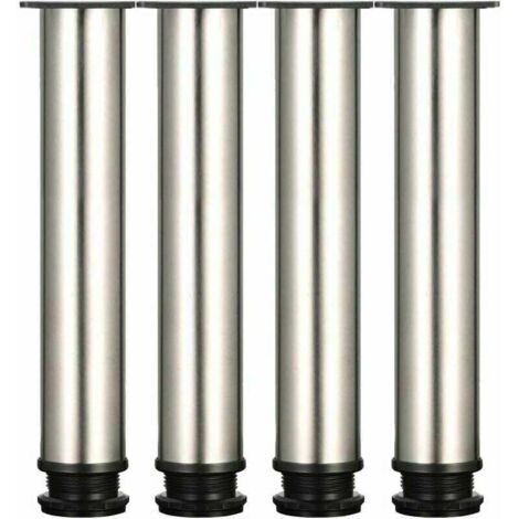 patas ajustables, altura 300 mm, patas de muebles engrosadas, patas de mesa, patas de muebles, acero inoxidable cepillado, altura ajustable de 0 a 15 mm, con tornillos de acero inoxidable