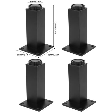 Patas ajustables de aluminio para sofá, cama y armario – 4 soportes, 120 mm, color negro.