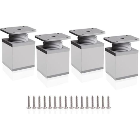 Patas ajustables para muebles, paquete de 4, patas de gabinete de 50 mm, altura ajustable de 0 a 20 mm, patas de mesa de aluminio para escritorios, sofás y muebles de bricolaje.