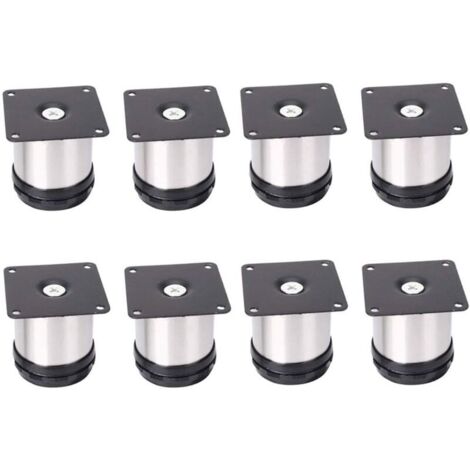 Patas de acero inoxidable ajustables CHOYCLIT para muebles, 8 unidades, 50 mm de altura, para gabinetes, mesas, muebles, acero inoxidable cepillado, altura ajustable de 0 a 15 mm.