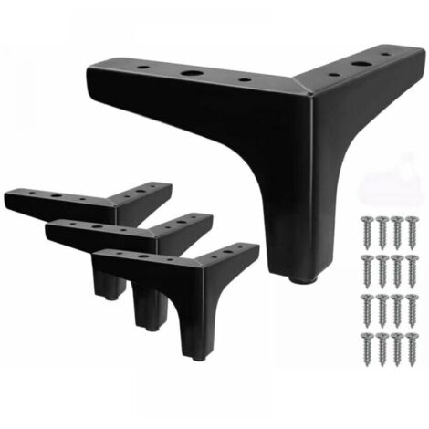 Patas de cama triangulares de metal, juego de 4, color negro, altura 10 cm, patas de trípode de metal
