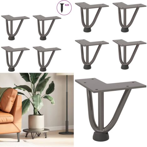 Patas de horquilla para mesa de centro (4 unidades, acero natural, 10 cm, acero macizo) - Soporte para mesa - Niveladores para mesa
