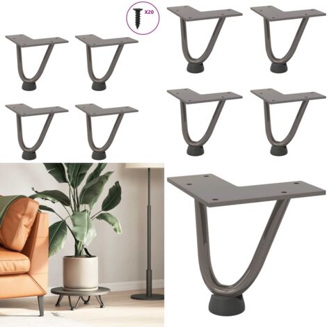 Patas de horquilla para mesa de centro (4 unidades, acero natural, 10 cm, acero macizo) - Soporte para mesa - Niveladores para mesa
