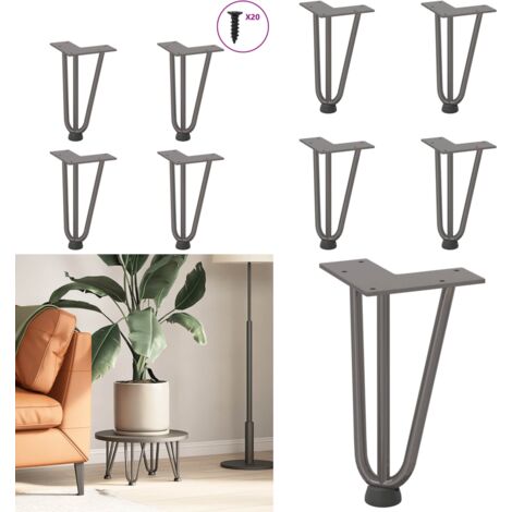 Patas de horquilla para mesa de centro (4 unidades, acero natural, 20 cm, acero macizo) - Soporte para mesa - Niveladores para mesa