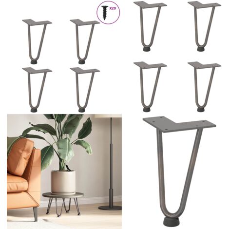 Patas de horquilla para mesa de centro (4 unidades, acero natural, 20 cm, acero macizo) - Soporte para mesa - Niveladores para mesa