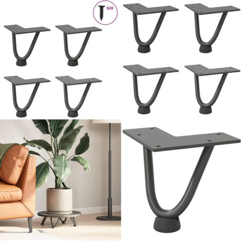 Patas de horquilla para mesa de centro (4 unidades, antracita, 10 cm, acero macizo) - Soporte para mesa - Niveladores para mesa