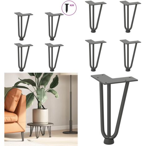 Patas de horquilla para mesa de centro (4 unidades, antracita, 20 cm, acero macizo) - Soporte para mesa - Niveladores para mesa