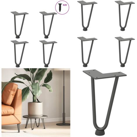 Patas de horquilla para mesa de centro (4 unidades, antracita, 20 cm, acero macizo) - Soporte para mesa - Niveladores para mesa