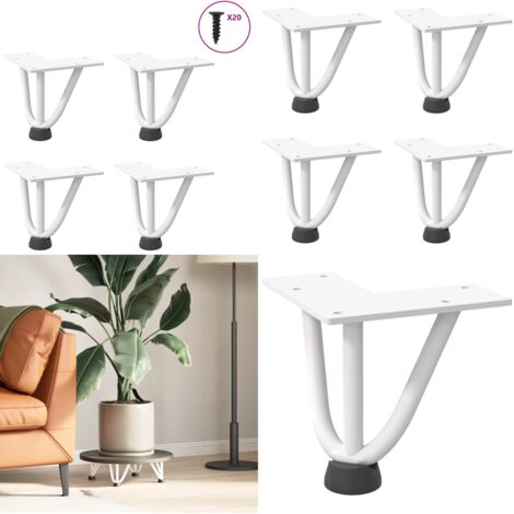 Patas de horquilla para mesa de centro (4 unidades), color blanco, 10 cm, acero macizo - Soporte para mesa - Patas de horquilla