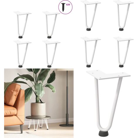 Patas de horquilla para mesa de centro (4 unidades), color blanco, 20 cm, acero macizo - Soporte de mesa - Niveladores de pie