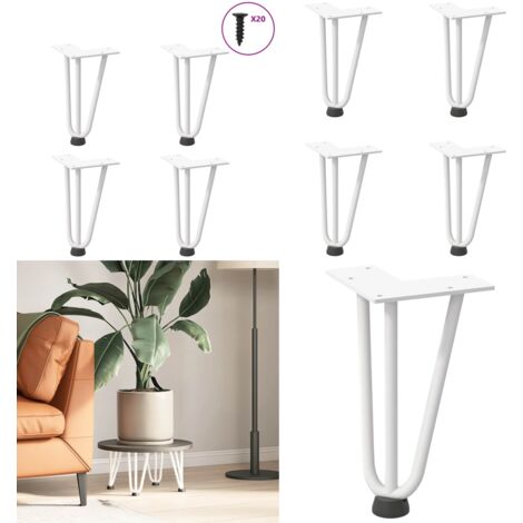 Patas de horquilla para mesa de centro (4 unidades), color blanco, 20 cm, acero macizo - Soporte para mesa - Niveladores para mesa