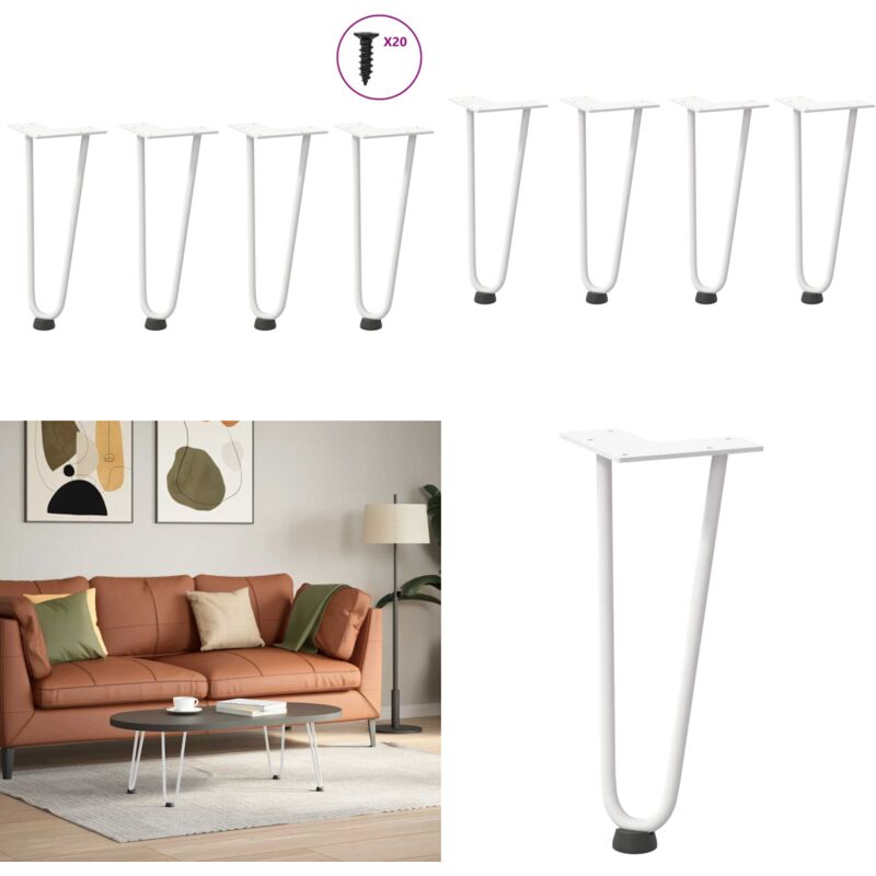 Patas de horquilla para mesa de centro (4 unidades), color blanco, 30 cm, acero macizo - Soporte para mesa - Niveladores para mesa