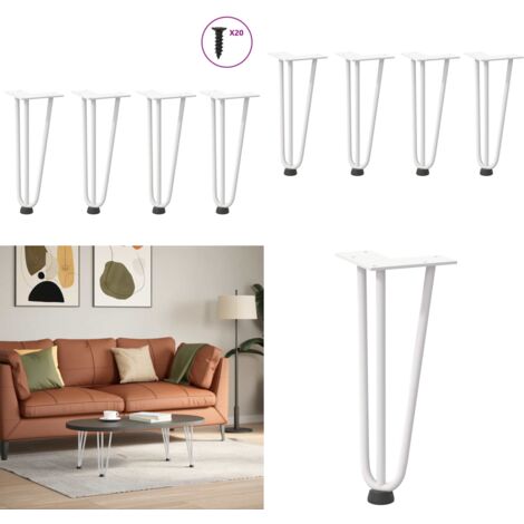 Patas de horquilla para mesa de centro (4 unidades), color blanco, 30 cm, acero macizo - Soporte para mesa - Niveladores para mesa