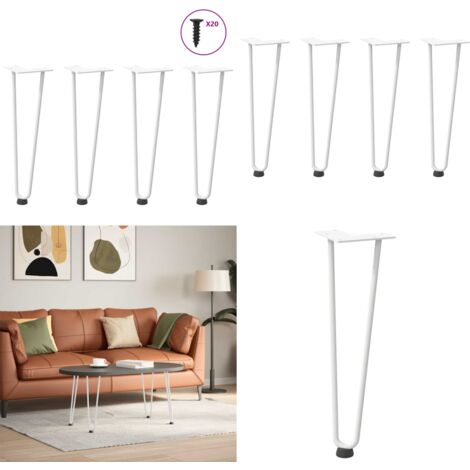 Patas de horquilla para mesa de centro (4 unidades), color blanco, 42 cm, acero macizo - Patas de horquilla - Mesa de centro