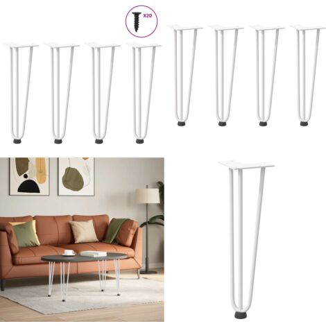 Patas de horquilla para mesa de centro (4 unidades), color blanco, 42 cm, acero macizo - Patas de horquilla - Mesa de centro