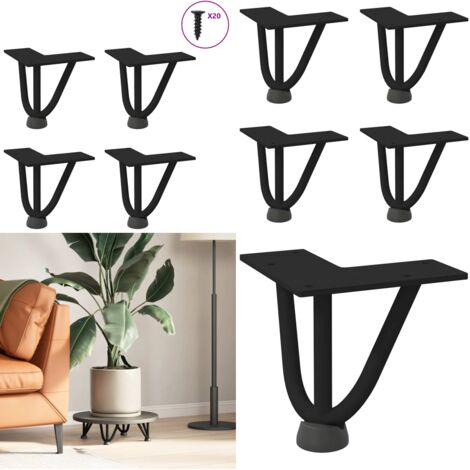 Patas de horquilla para mesa de centro (4 unidades), color negro, 10 cm, acero macizo - Soporte para mesa - Patas de horquilla