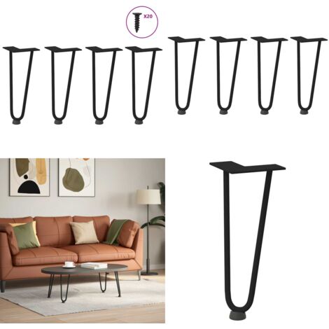 Patas de horquilla para mesa de centro (4 unidades), color negro, 30 cm, acero macizo - Soporte para mesa - Niveladores para mesa