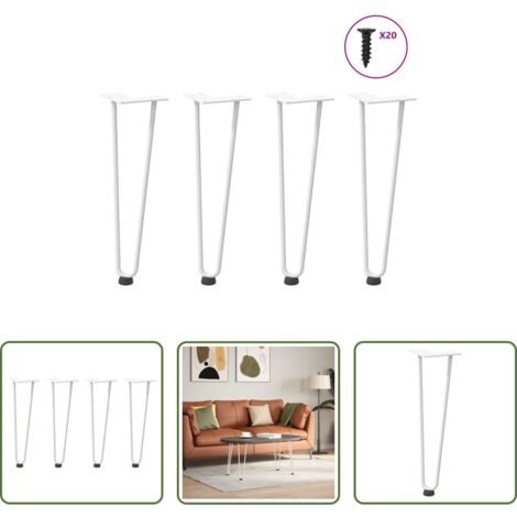 Patas de horquilla -  Patas de horquilla para mesa de centro (4 unidades), color blanco, 42 cm, acero macizo