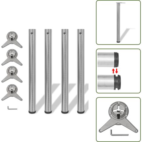 Patas de mesa para barra de desayuno - 4 Patas de mesa ajustables en alturas 710 mm color níquel pulido - Patas de mesa para suelo desnivelado