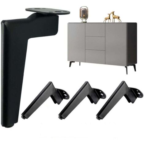 Patas de metal KZQ para muebles, patas de repuesto modernas para sofá, mesa de centro, mueble de TV y mueble de baño con tornillos, protector de suelo y base silenciosa antideslizante (14,5 cm, negro)