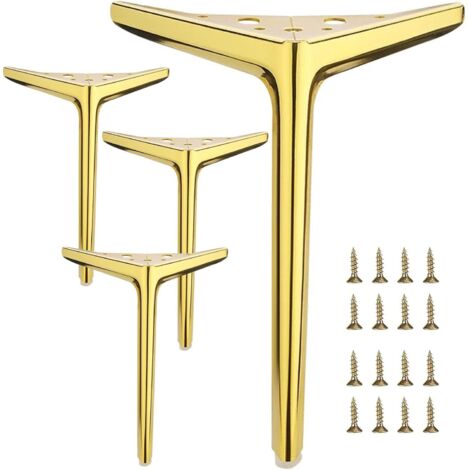 Patas de metal para muebles, patas para muebles de bricolaje, patas para sofás y sillas, color dorado, juego de 4 unidades de 25 cm.