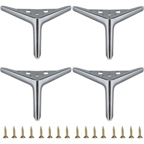 Patas de metal para muebles, patas para muebles de bricolaje, patas para sofás y sillas, juego de 4 unidades, color plata brillante, 12 cm.