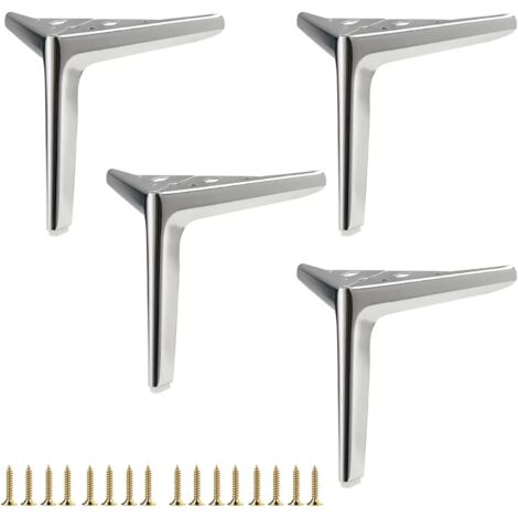 Patas de metal para muebles, patas para muebles de bricolaje, patas para sofás y sillas, juego de 4 unidades, color plata brillante, 20 cm.