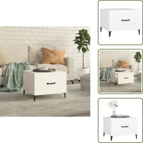 Patas de metal - vidaXL Mesa de centro con patas de metal blanco 50x50x40 cm - Mesa con cajón