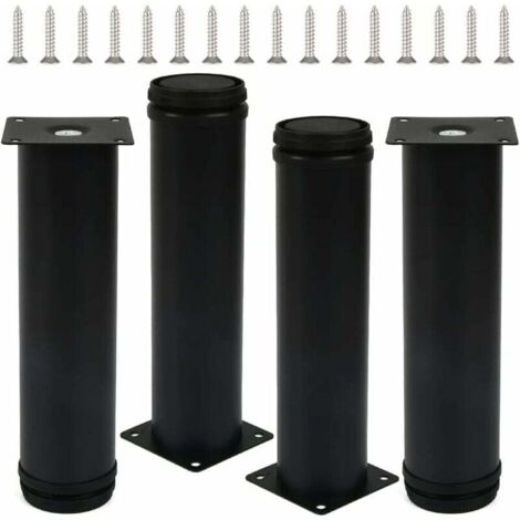 patas de muebles negras ajustables de 200 mm de altura, patas de acero inoxidable, patas de mesa engrosadas, patas de muebles con 16 tornillos de acero inoxidable.