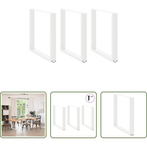 Patas en forma de U -  Patas para mesa de comedor en forma de U (3 unidades), color blanco, 90 x (72-73) cm, acero