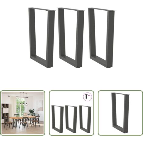 Patas en forma de V -  Patas para mesa de comedor en forma de V (3 unidades), antracita, 70 x (72-73,3) cm, acero