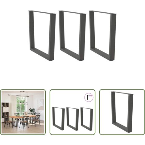 Patas en forma de V -  Patas para mesa de comedor en forma de V (3 unidades), antracita, 80 x (72-73,3) cm, acero