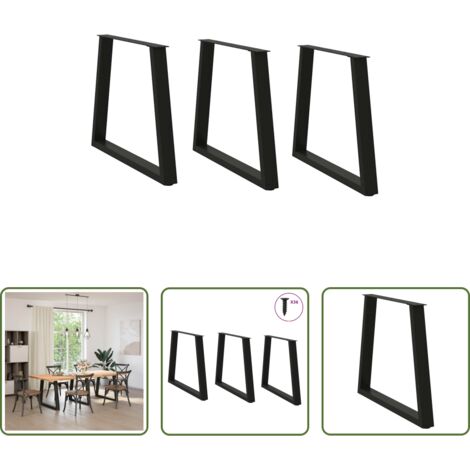 Patas en forma de V -  Patas para mesa de comedor en forma de V (3 unidades), color negro, 70 x (72-73,3) cm, acero