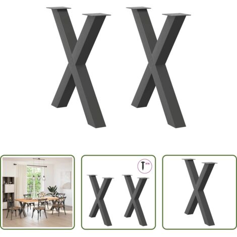 Patas en forma de X -  Patas para mesa de comedor en forma de X (2 unidades), antracita, 70 x (72-73) cm, acero