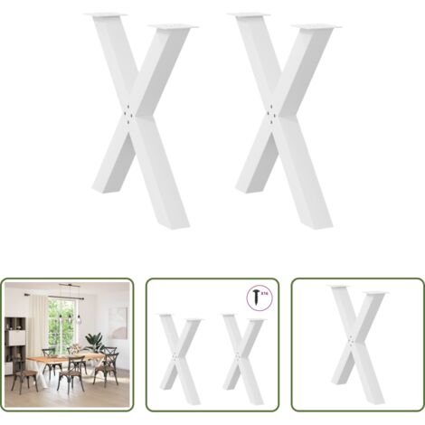 Patas en forma de X -  Patas para mesa de comedor en forma de X (2 unidades), color blanco, 70 x (72-73) cm, acero