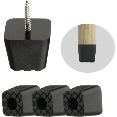 Patas negras para muebles que protegen perfectamente los muebles del suelo. Patas cuadradas de goma. Patas elásticas. Patas protectoras. Juego de 4 con tornillos. Negras, 3 x 3 x 3 cm.