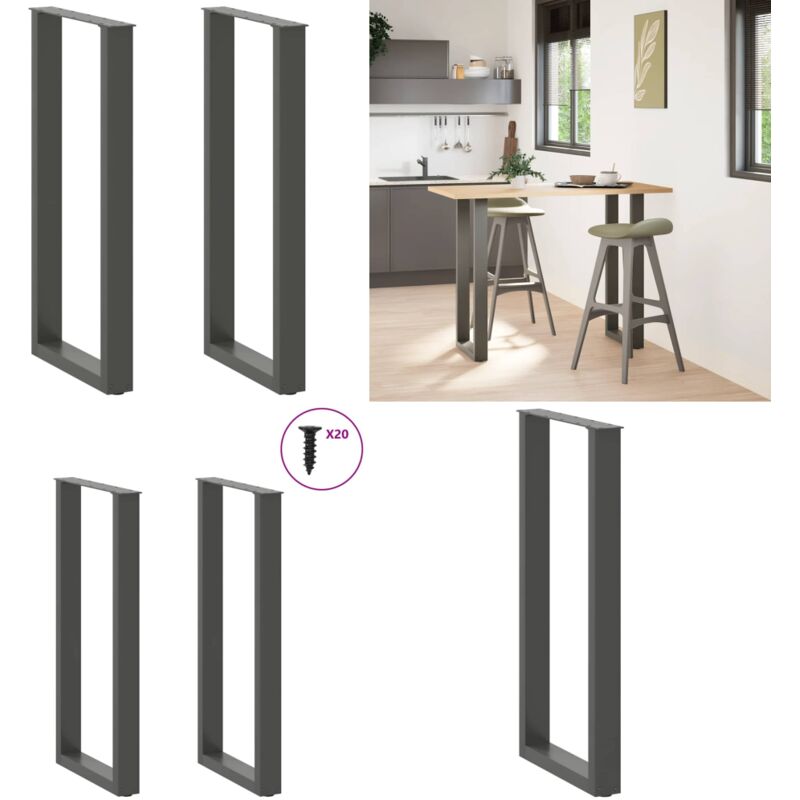 Patas para mesa de bar en forma de U (2 unidades), antracita, 40 x (100-101) cm, acero - Soporte para mesa de bar - Patas en forma de U