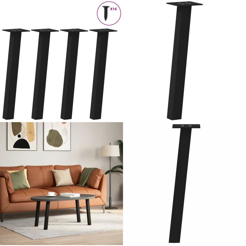 Patas para mesa de centro (4 unidades), color negro, 30 cm, acero - Soporte para mesa - Patas de acero