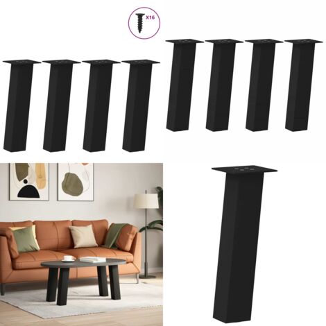 Patas para mesa de centro (4 unidades), color negro, 42 cm, acero - Soporte para mesa - Patas de acero