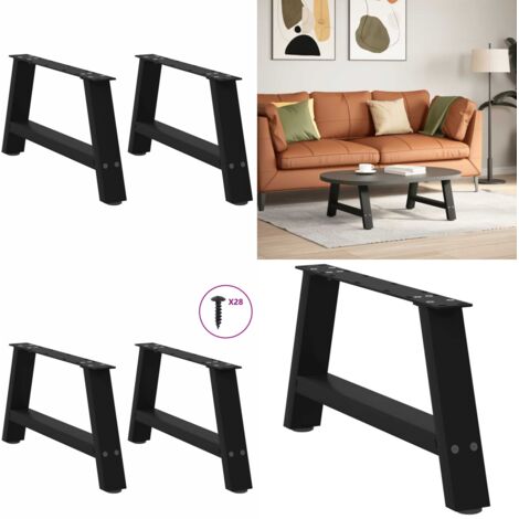 Patas para mesa de centro en forma de A (2 unidades), color negro, 70 x (30-31) cm, acero - Soporte para mesa - Patas en forma de A