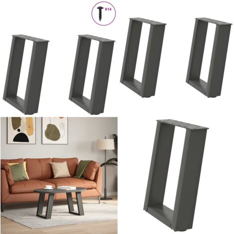 Patas para mesa de centro en forma de U (2 unidades), antracita, 38 x (42-43) cm, acero - Soporte para mesa - Patas en forma de U