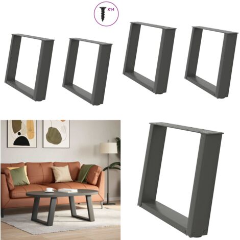 Patas para mesa de centro en forma de U (2 unidades), antracita, 60 x (42-43) cm, acero - Soporte para mesa - Patas en forma de U