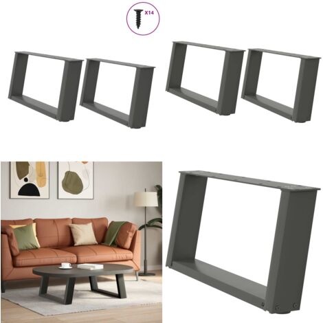 Patas para mesa de centro en forma de U (2 unidades), antracita, 70 x (30-31) cm, acero - Soporte para mesa - Patas en forma de U