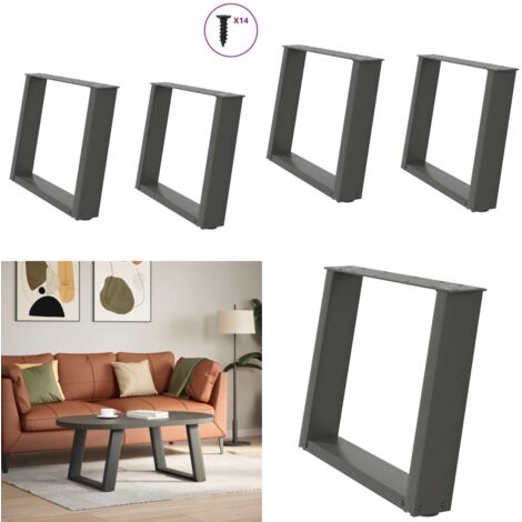 Patas para mesa de centro en forma de U (2 unidades), antracita, 70 x (42-43) cm, acero - Soporte para mesa - Patas en forma de U