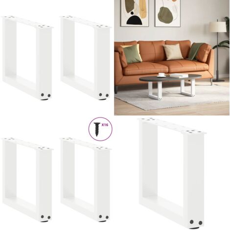 Patas para mesa de centro en forma de U (2 unidades), color blanco, 30 x (30-31) cm, acero - Soporte para mesa - Patas en forma de U