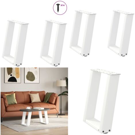 Patas para mesa de centro en forma de U (2 unidades), color blanco, 38 x 42-43 cm, acero - Soporte para mesa - Patas en forma de U